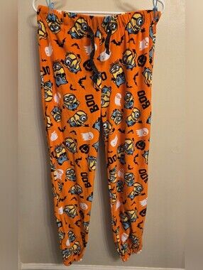 Minions Halloween Pajama Pants Women's Large L Fleece Plush Sleep Pjs Orange